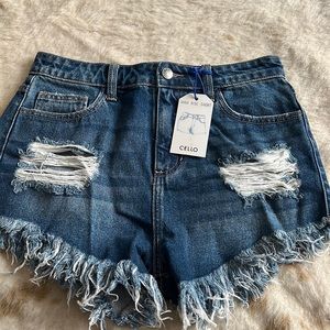 High rise denim shorts